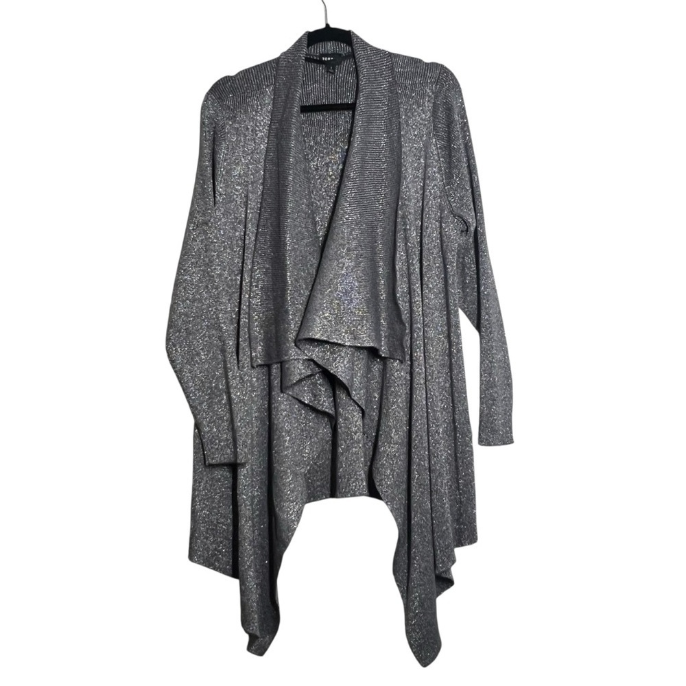 Torrid Cardigan Womens Size 3X Drape Front Shawl Collar Sweater Gray Metallic